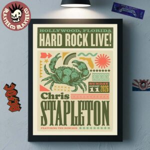 Chris Stapleton Hard Rock Live 2026 Night 2 Event Poster In Hollywood Florida On January 11 2026 Crab Art Poster Canvas