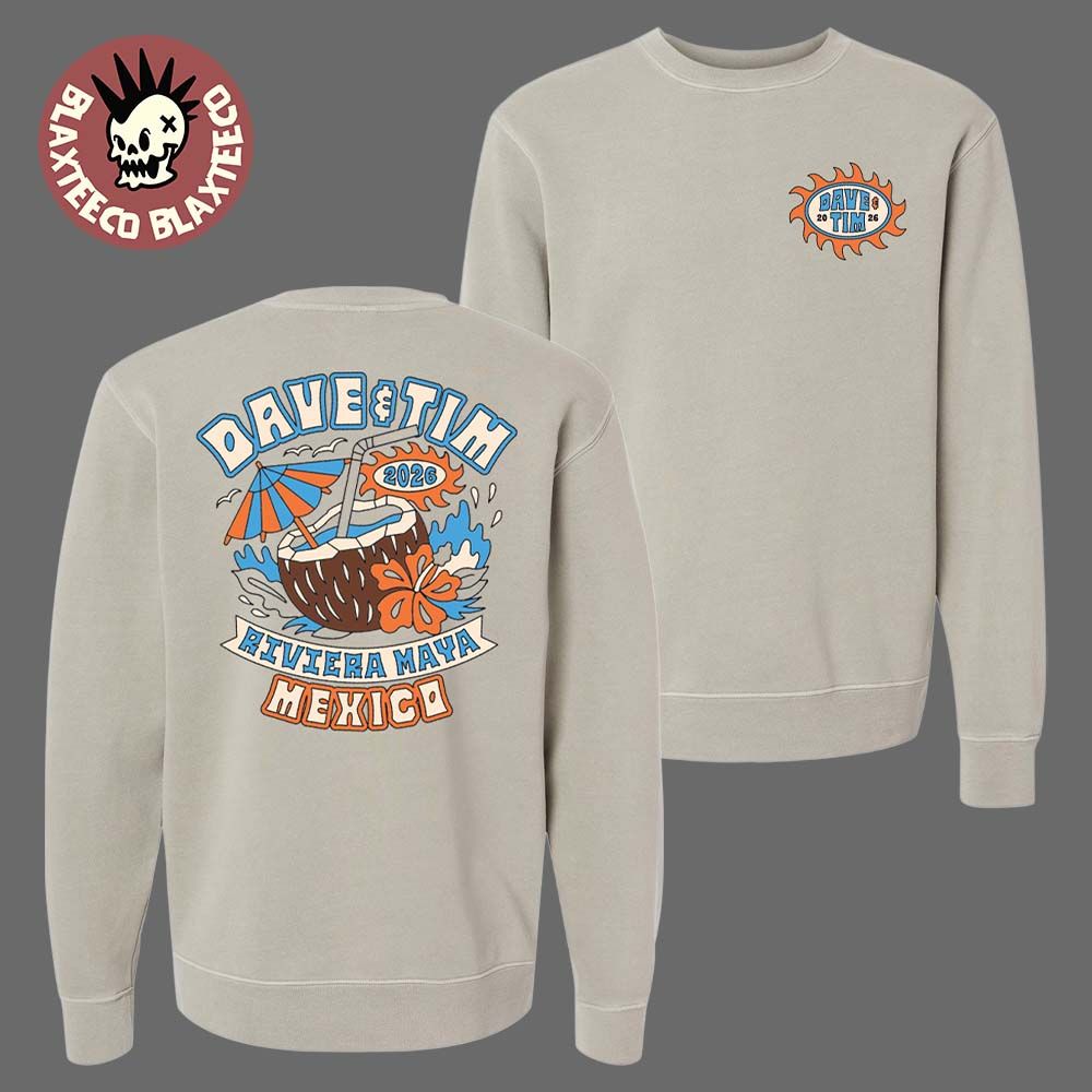 Dave Matthews Band And Tim Reynolds Riviera Maya Mexico 2026 Merch At Moon Palace On January 21 24 2026 Coconut Beach Crewneck Sweatshirt Dave Matthews Band And Tim Reynolds Riviera Maya Mexico 2026 Merch At Moon Palace On January 21 24 2026 Coconut Beach Crewneck Sweatshirt