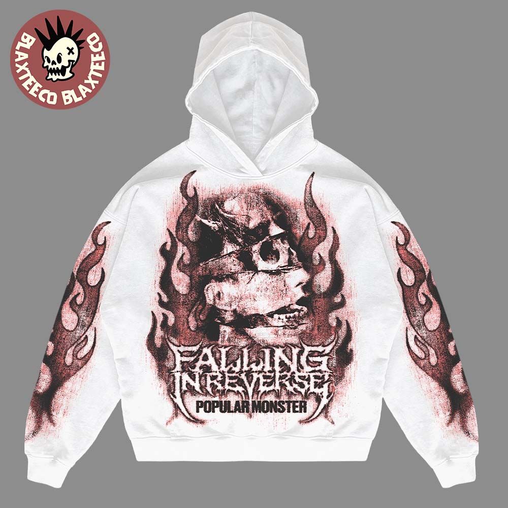 Falling In Reverse Popular Monster Streamathon 2026 Merch White Hoodie Falling In Reverse Popular Monster Streamathon 2026 Merch White Hoodie