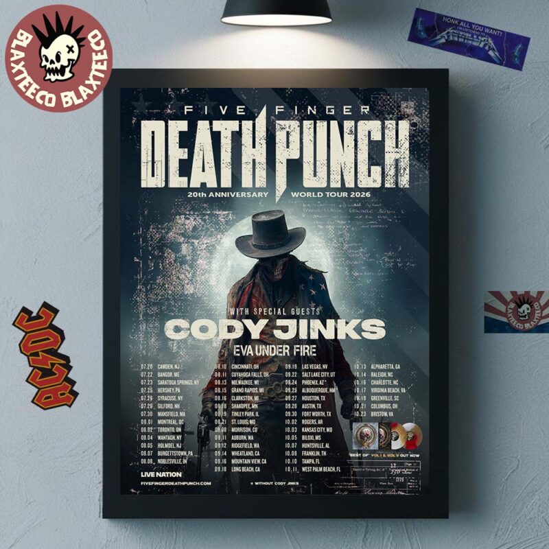 Five Finger Death Punch 20th Anniversary World Tour 2026 North America City Dates Home Decor Poster Canvas