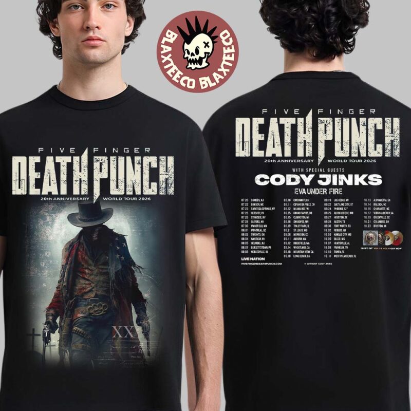 Five Finger Death Punch 20th Anniversary World Tour 2026 North America City Dates T Shirt