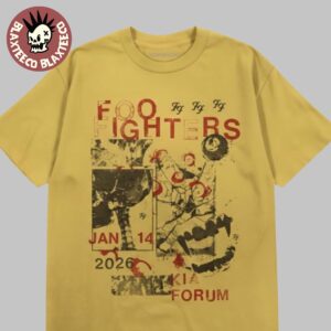 Foo Fighters Los Angeles 2026 Venue Merch Tee At Kia Forum On January 14 2026 Yellow T-Shirt