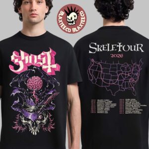 Ghost Skeletour 2026 Merch Brain Skeleton With Dates Back Two Sided T-Shirt