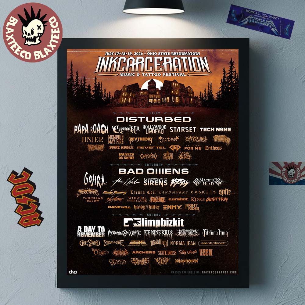 Inkcarceration Music And Tattoo Festival 2026 Full Lineup In Mansfield Ohio At Ohio State Reformatory On July 17 18 19 2026 Decor Poster Canvas Inkcarceration Music And Tattoo Festival 2026 Full Lineup In Mansfield Ohio At Ohio State Reformatory On July 17 18 19 2026 Decor Poster Canvas
