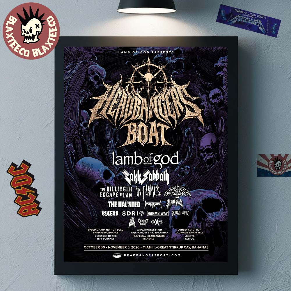Lamb of God presents Headbangers Boat 2026 Lineup For Shows In Miami To Great Stirrup Cay Bahamas From October 30 To November 3 2026 Poster Canvas Lamb of God presents Headbangers Boat 2026 Lineup For Shows In Miami To Great Stirrup Cay Bahamas From October 30 To November 3 2026 Poster Canvas