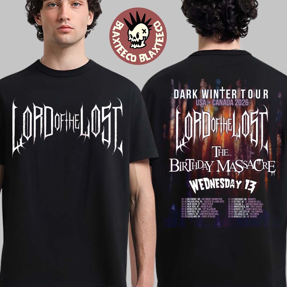 Lord Of The Lost Dark Winter Tour Usa And Canada 2026 Schedule City Dates With Supporters Lineup Two Sided T-Shirt Lord Of The Lost Dark Winter Tour Usa And Canada 2026 Schedule City Dates With Supporters Lineup Two Sided T-Shirt