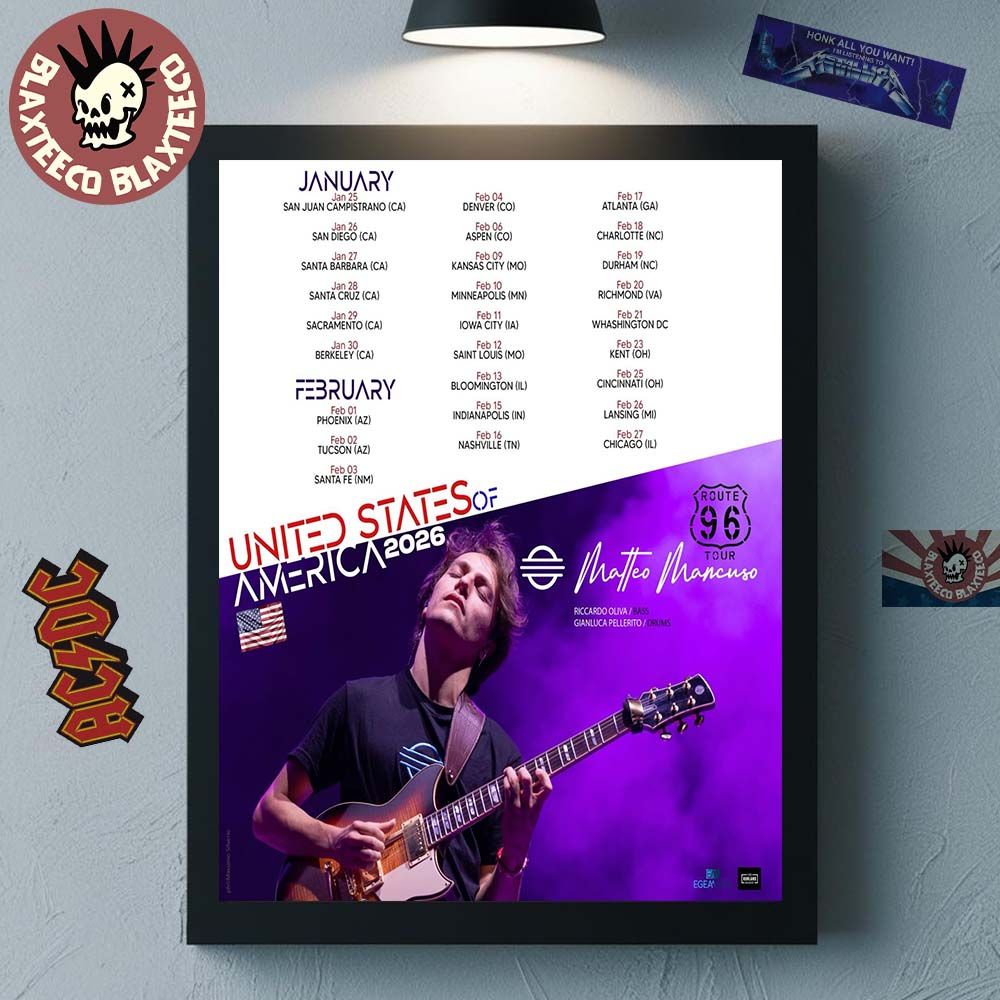 Matteo Mancuso Route 96 United States Of America 2026 Tour Schedule Dates Poster Canvas Matteo Mancuso Route 96 United States Of America 2026 Tour Schedule Dates Poster Canvas