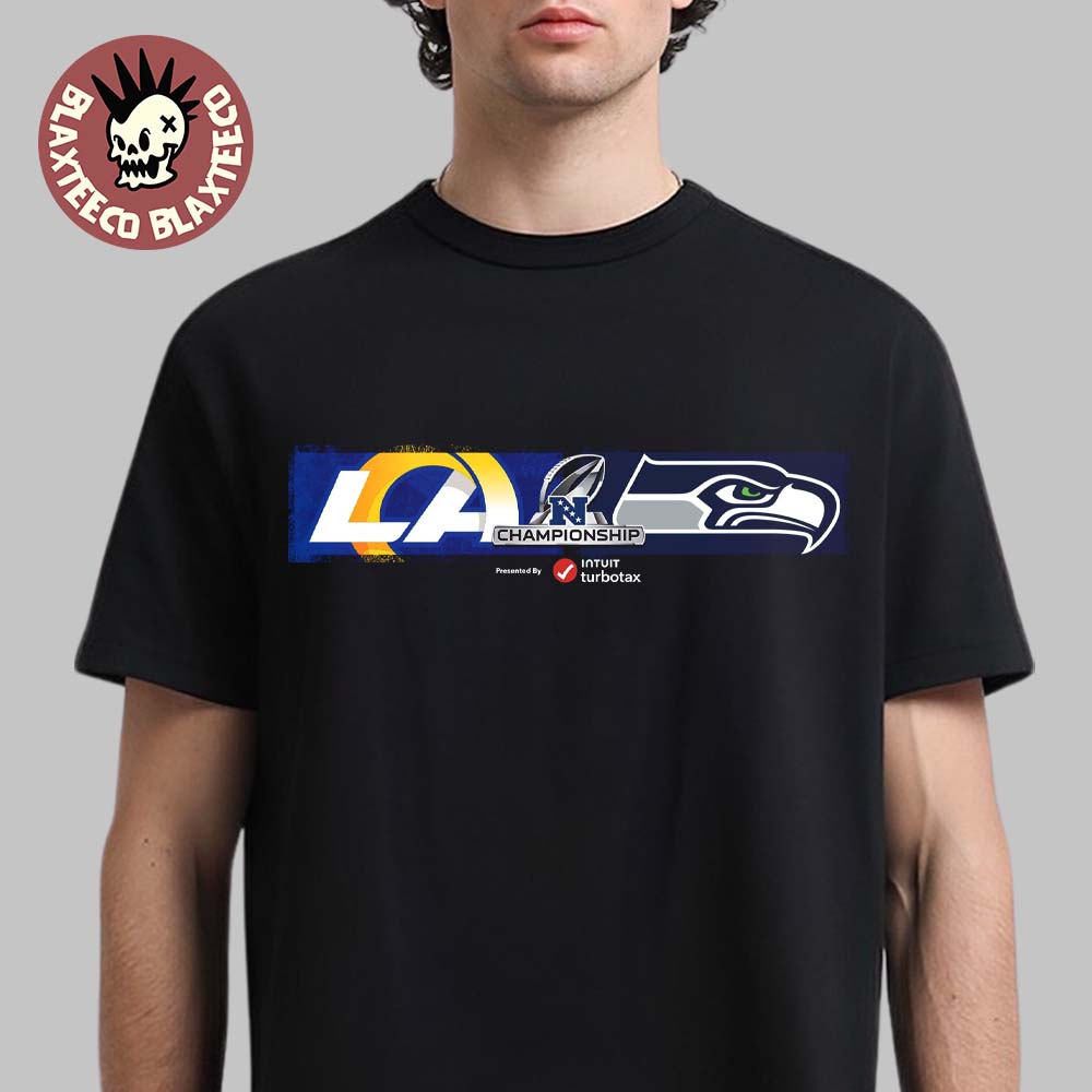 NFL NFC Championship 2026 Matchup Los Angeles Rams Vs Seattle Seahawks Logo T-Shirt NFL NFC Championship 2026 Matchup Los Angeles Rams Vs Seattle Seahawks Logo T-Shirt