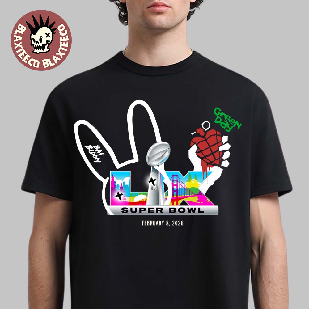 NFL Super Bowl LX 2026 X Bad Bunny X Green Day Opening And Halftime Shows Logo T-Shirt NFL Super Bowl LX 2026 X Bad Bunny X Green Day Opening And Halftime Shows Logo T-Shirt