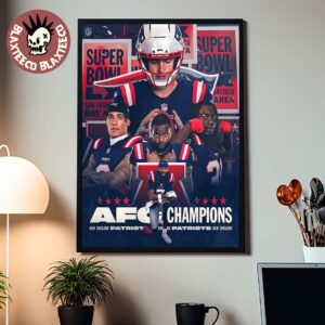 New England Patriots 2025 2026 NFL AFC Champions For The 12th Time In Franchise History Home Decor Poster Canvas