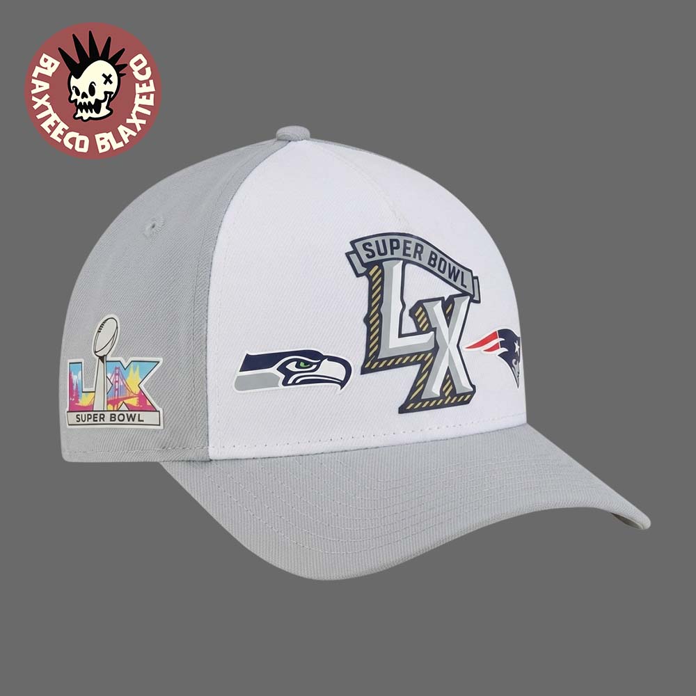 New England Patriots Vs Seattle Seahawks Super Bowl LX Matchup Logo Two Tone Adjustable Hat New England Patriots Vs Seattle Seahawks Super Bowl LX Matchup Logo Two Tone Adjustable Hat