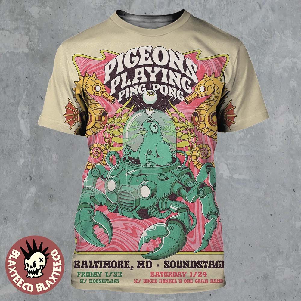Pigeons Playing Ping Pong Baltimore Maryland 2026 Event Poster At Soundstage On January 23 And 24 2026 All Over Print Shirt Pigeons Playing Ping Pong Baltimore Maryland 2026 Event Poster At Soundstage On January 23 And 24 2026 All Over Print Shirt