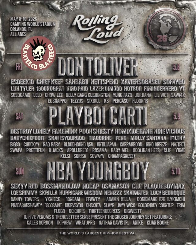 Rolling Loud Orlando Florida 2026 Full Lineup With Don Toliver Playboi Carti NBA Youngboy And More At Camping World Stadium On May 8 10 2026