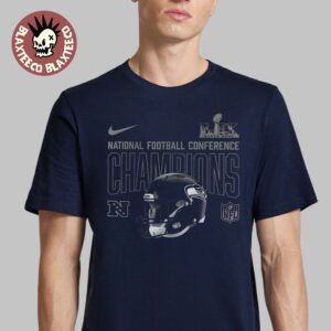 Seattle Seahawks Nike 2025 NFC Champions Glory Shield Helmet Navy T-Shirt