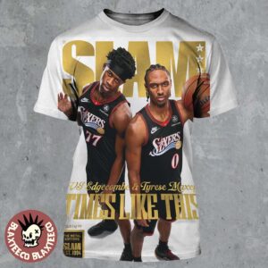 Slam 260 Tyrese Maxey And VJ Edgecombe Philadelphia 76ers Duo Times Like This Gold Metal Edition Magazine Cover All Over Print Shirt