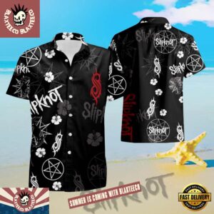Slipknot Logo With Flower Pattern In Black Hawaiian Aloha Shirt