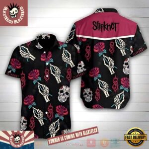 Slipknot Rock Band Band Rose Skull Short Sleeve Summer Hawaiian Shirt