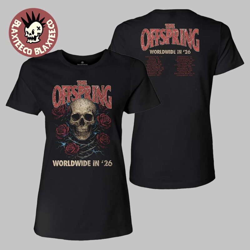 The Offspring Supercharged Worldwide 2026 Merch Rose Skull 2026 Ladies Tour T Shirt