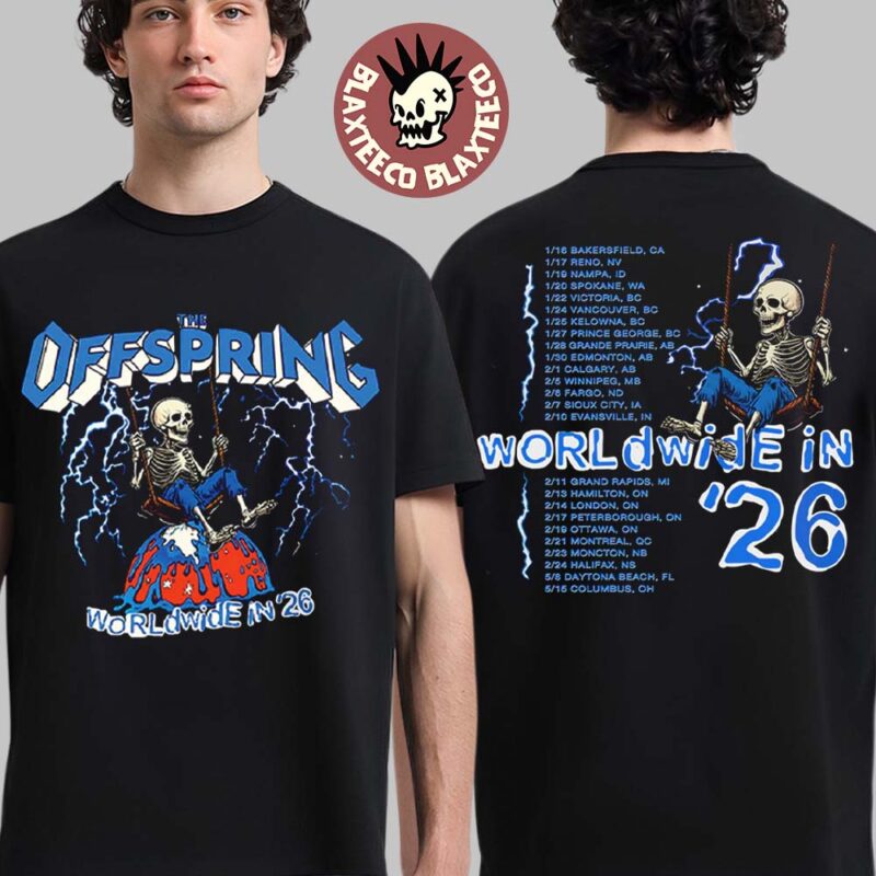 The Offspring Supercharged Worldwide 2026 Merch Swinging Skeleton 2026 Tour T Shirt