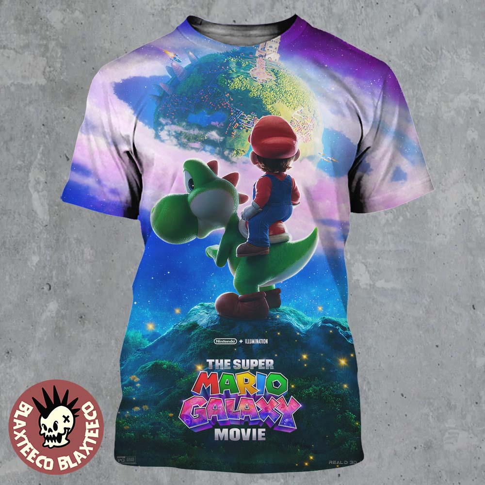 The Super Mario Galaxy Movie New Poster Mario Riding Yoshi All Over Print Shirt The Super Mario Galaxy Movie New Poster Mario Riding Yoshi All Over Print Shirt