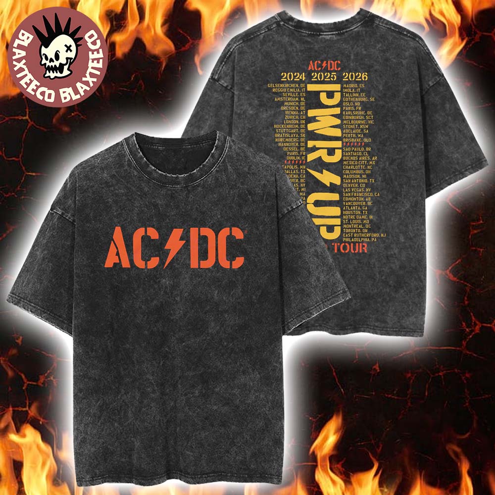 ACDC PWR Up World Tour Merch 2024 2025 2026 Logo With Dates Back Mineral Wash Tee ACDC PWR Up World Tour Merch 2024 2025 2026 Logo With Dates Back Mineral Wash Tee