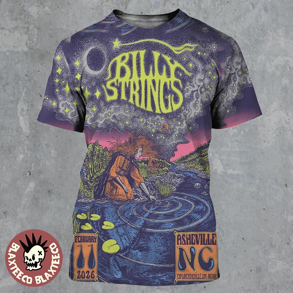 Billy Strings Asheville North Carolina 2026 Night 2 Poster At Exploreasheville.com Arena On February 11 2026 Art By Fez Moreno All Over Print Shirt Billy Strings Asheville North Carolina 2026 Night 2 Poster At Exploreasheville.com Arena On February 11 2026 Art By Fez Moreno All Over Print Shirt