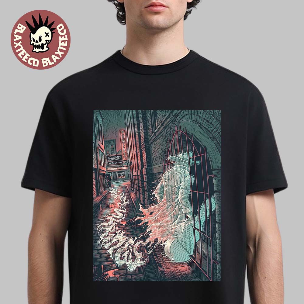 Billy Strings Nashville Tennessee 2026 Ryman Auditorium Gig Poster On February 22 2026 The Man With Guitar Ghost Art T-Shirt Billy Strings Nashville Tennessee 2026 Ryman Auditorium Gig Poster On February 22 2026 The Man With Guitar Ghost Art T-Shirt