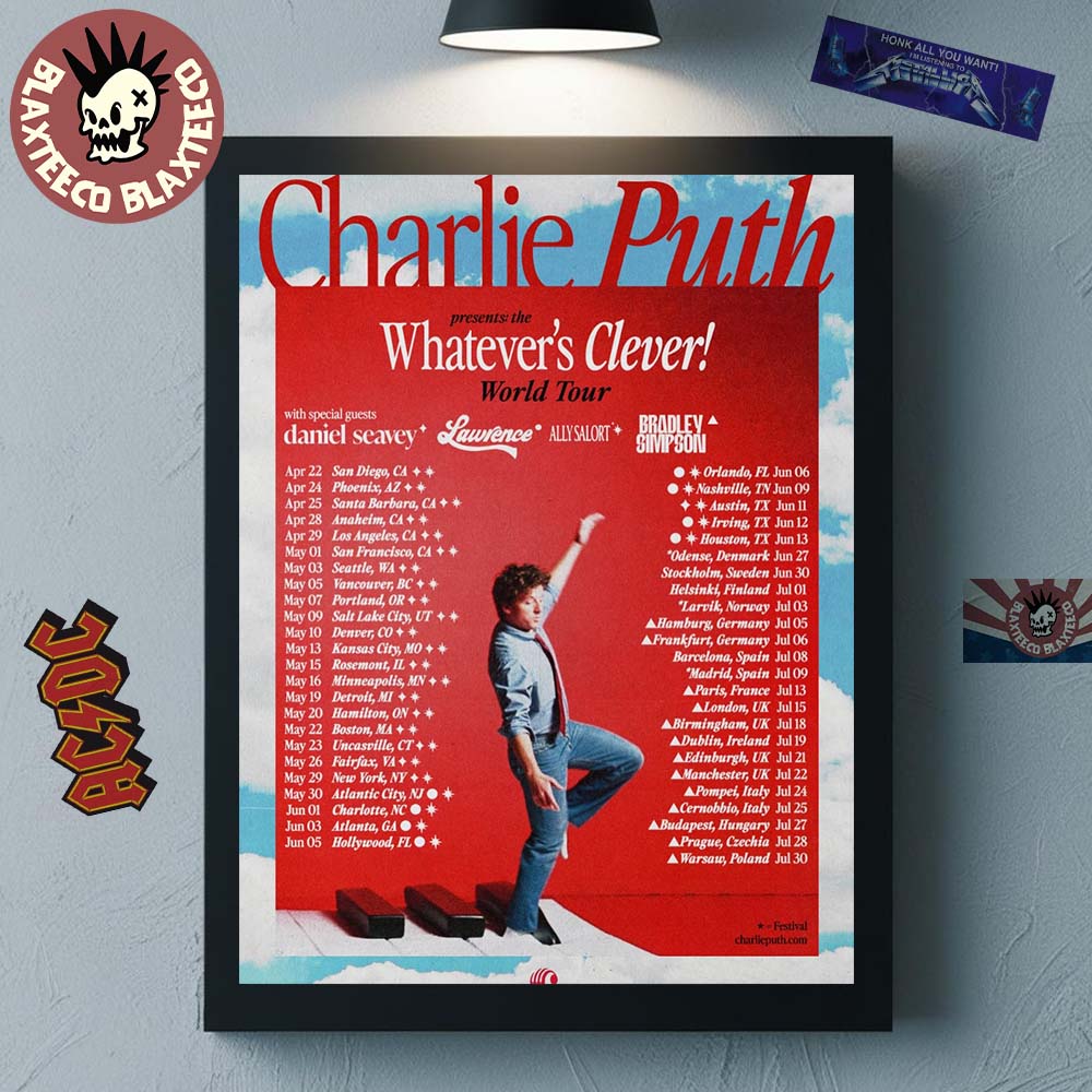 Charlie Puth Whatever's Clever World Tour 2026 Schedule Dates Home Decor Poster Canvas Charlie Puth Whatever's Clever World Tour 2026 Schedule Dates Home Decor Poster Canvas