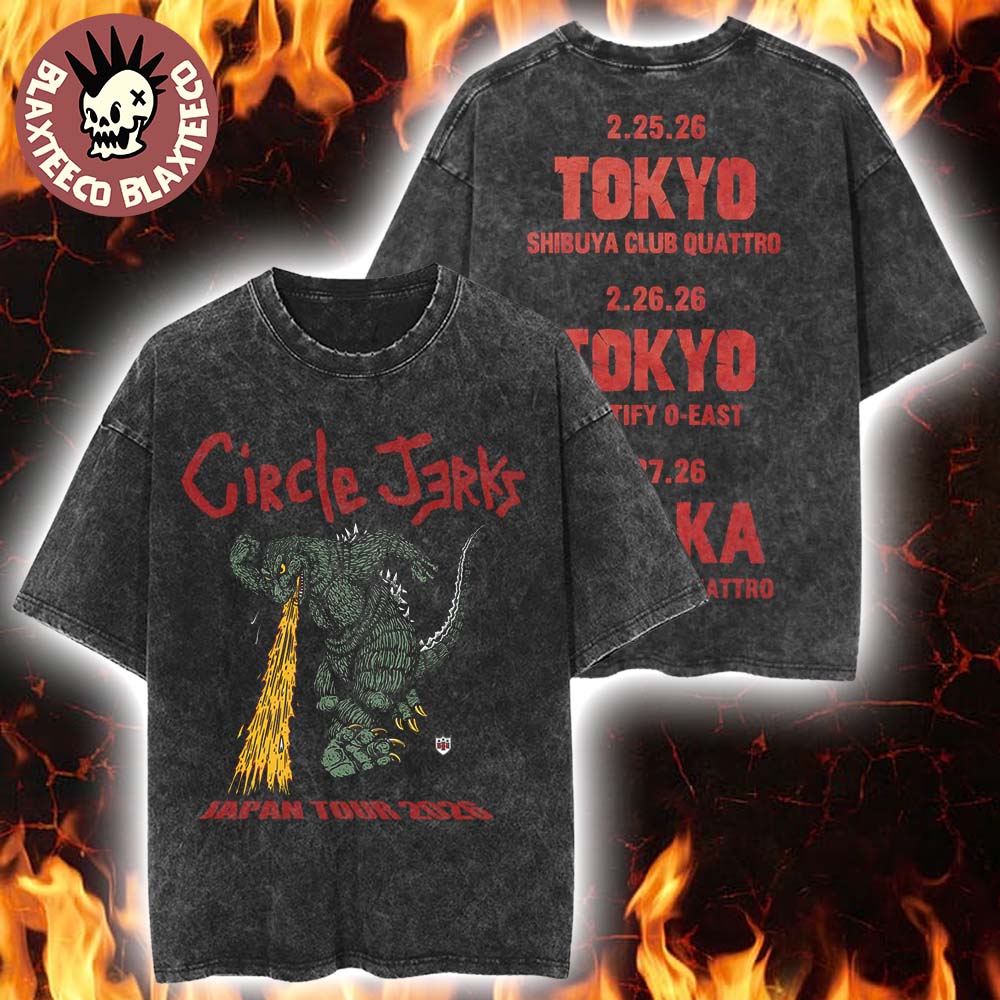 Circle Jerks Japan Tour 2026 Merch Godzilla With Dates Vintage Washed T-Shirt Circle Jerks Japan Tour 2026 Merch Godzilla With Dates Vintage Washed T-Shirt