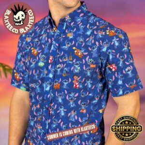 Disney Lilo And Stitch RSVLTS Stitch Being Stitch Blue Button Short Sleeve Hawaiian Shirt