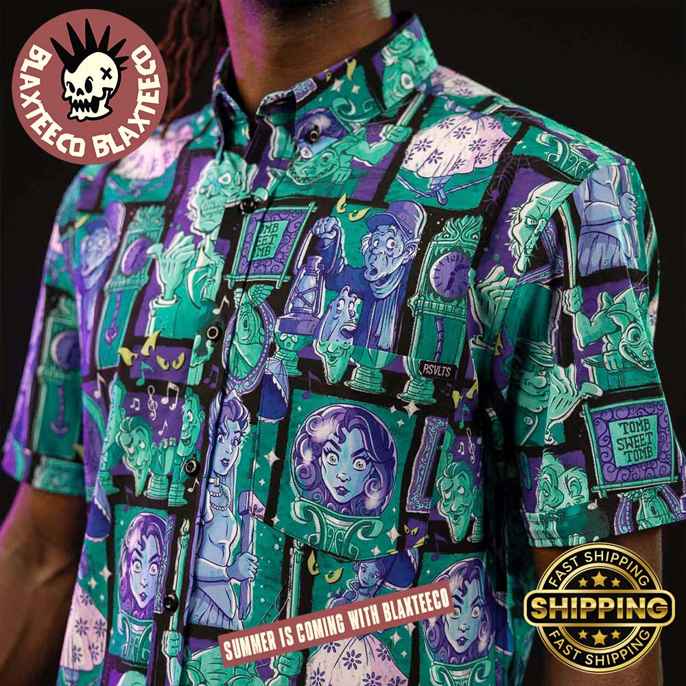 Disney RSVLTS Haunted Mansion Haunted Houseguests Button Short Sleeve Hawaiian Shirt Disney RSVLTS Haunted Mansion Haunted Houseguests Button Short Sleeve Hawaiian Shirt