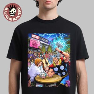 Ed Sheeran The Loop Tour 2026 Docklands Australia Venue Poster At Marvel Stadium On February 26 27 And 28 2026 Ed Arm wrestles Thor Marvel Comics Style Art T-Shirt