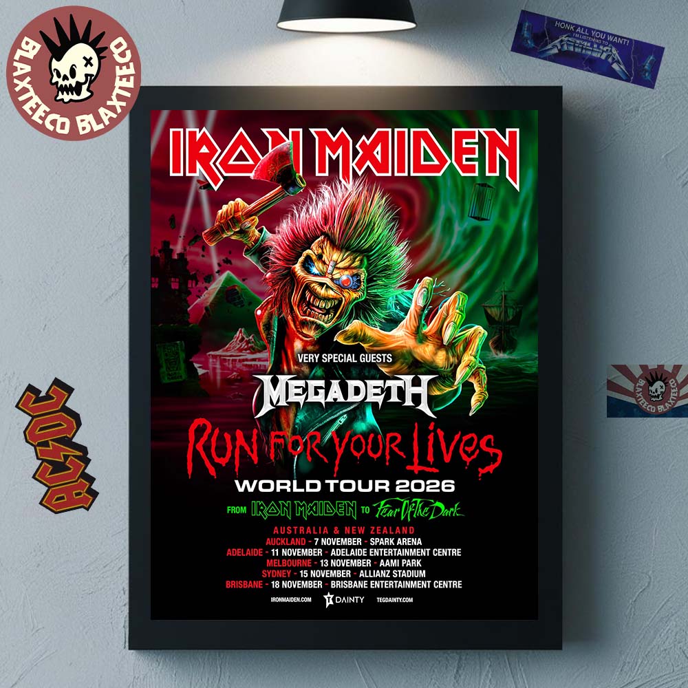 Iron Maiden Run For Your Lives World Tour 2026 Australia And New Zealand With Megadeth Schedule Dates Home Decor Poster Canvas Iron Maiden Run For Your Lives World Tour 2026 Australia And New Zealand With Megadeth Schedule Dates Home Decor Poster Canvas
