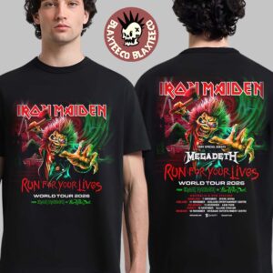 Iron Maiden Run For Your Lives World Tour 2026 Australia And New Zealand With Megadeth Schedule Dates Two Sided T-Shirt