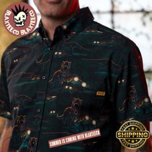 Jurrasic Park RSVLTS T-Rex Must Go Faster Button Short Sleeve Hawaiian Shirt