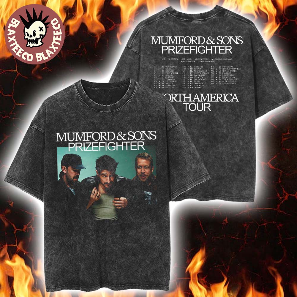 Mumford And Sons Prizefighter North America Tour 2026 City Dates Retro Washed T-Shirt Mumford And Sons Prizefighter North America Tour 2026 City Dates Retro Washed T-Shirt