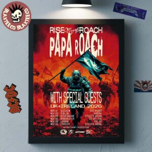 Papa Roach Rise Of The Roach UK And Ireland 2026 Tour Schedule Dates Poster Canvas