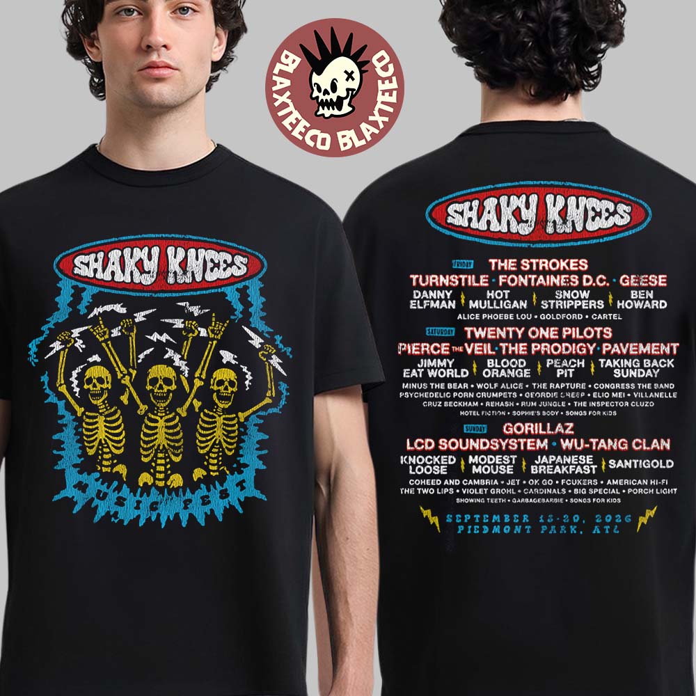 Shaky Knees Music Festival 2026 At Piedmont Park Atlanta GA On September 13-20 2026 Electric Skeleton Lineup T-Shirt Shaky Knees Music Festival 2026 At Piedmont Park Atlanta GA On September 13-20 2026 Electric Skeleton Lineup T-Shirt