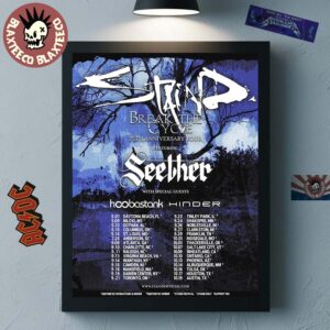 Staind Break The Cycle 25th Anniversary Tour North America City Dates Home Decor Poster Canvas