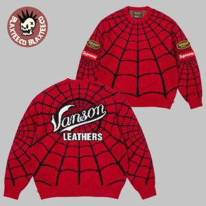 Supreme x Spider-Man Vanson Leather Red Knitted Sweater
