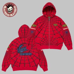 Supreme x Spider-Man Vanson Leather Red Zip Up Hoodie