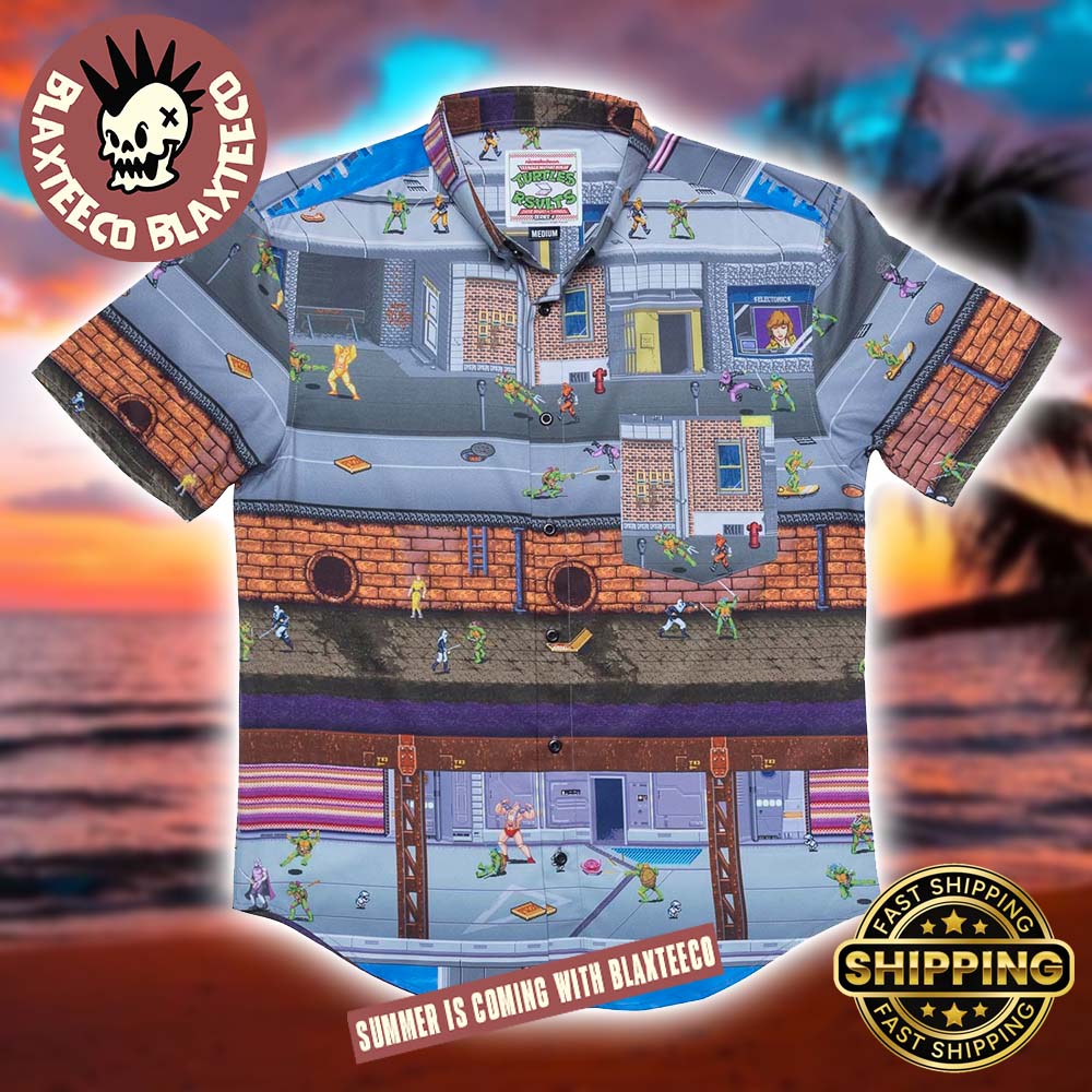 Teenage Mutant Ninja Turtles RSVLTS Retro Video Game Button Mashers Button Short Sleeve Hawaiian Shirt Teenage Mutant Ninja Turtles RSVLTS Retro Video Game Button Mashers Button Short Sleeve Hawaiian Shirt