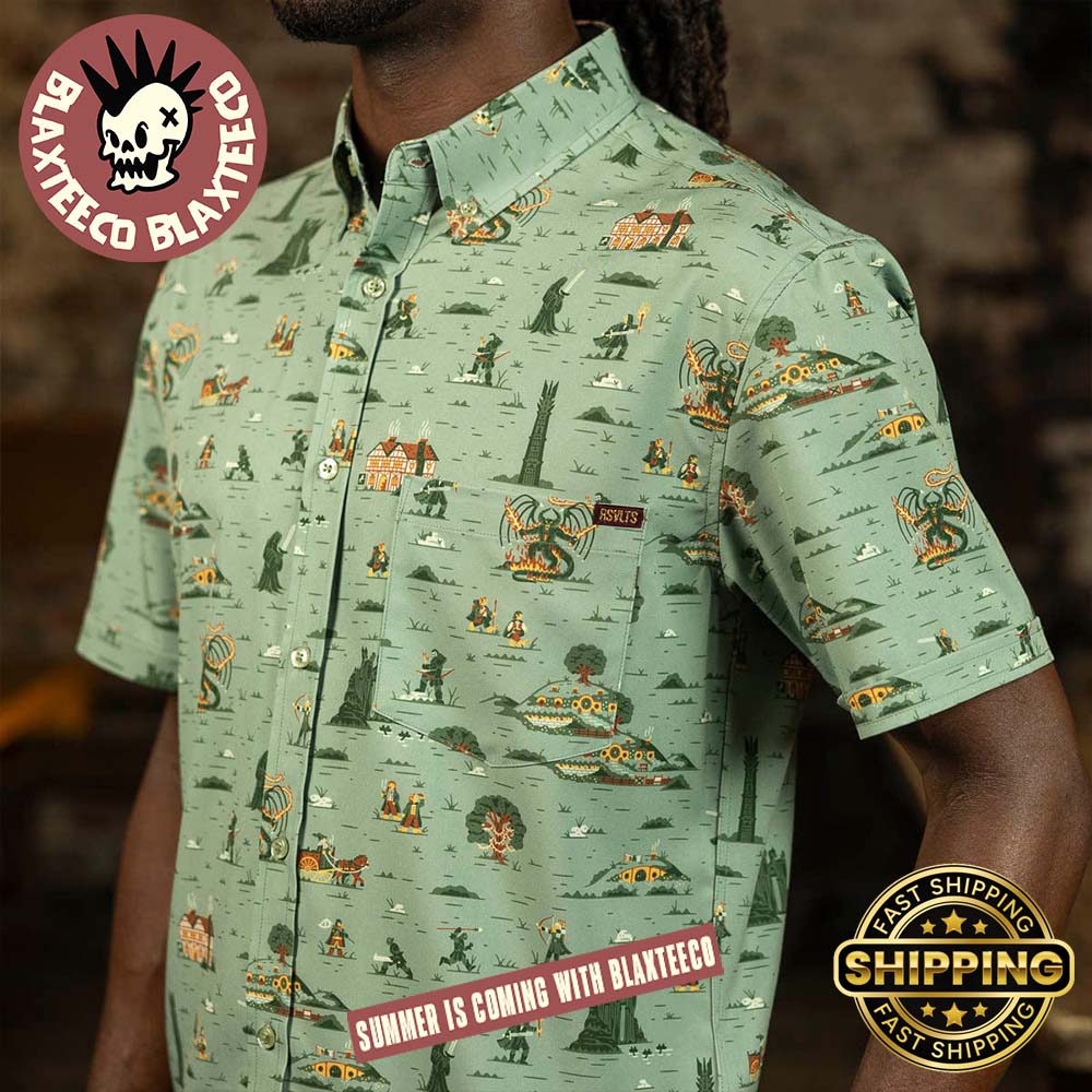 The Lord of the Rings RSVLTS Frodo's Journey Short Button Hawaiian Shirt The Lord of the Rings RSVLTS Frodo's Journey Short Button Hawaiian Shirt