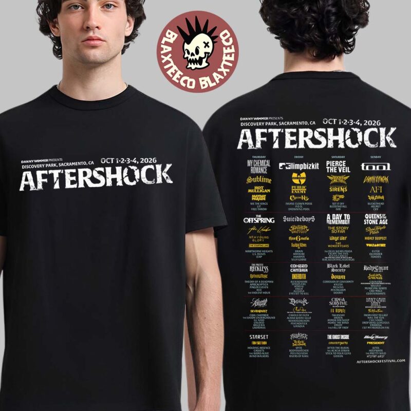 Aftershock 2026 Festival Full Lineup At Discovery Park In Sacramento California On October 1 2 3 4 2026 Two Sided T Shirt