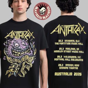 Anthrax Australia Tour 2026 Merch Tee Skull Brain Art With Dates Back Two Sided T-Shirt