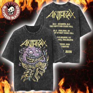 Anthrax Australia Tour 2026 Merch Tee Skull Brain Art With Dates Back Vintage Washed Tee
