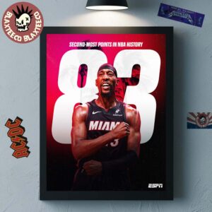 Bam Adebayo Miami Heat NBA Second Most Points In NBA History Passes Kobe Home Decor Poster Canvas
