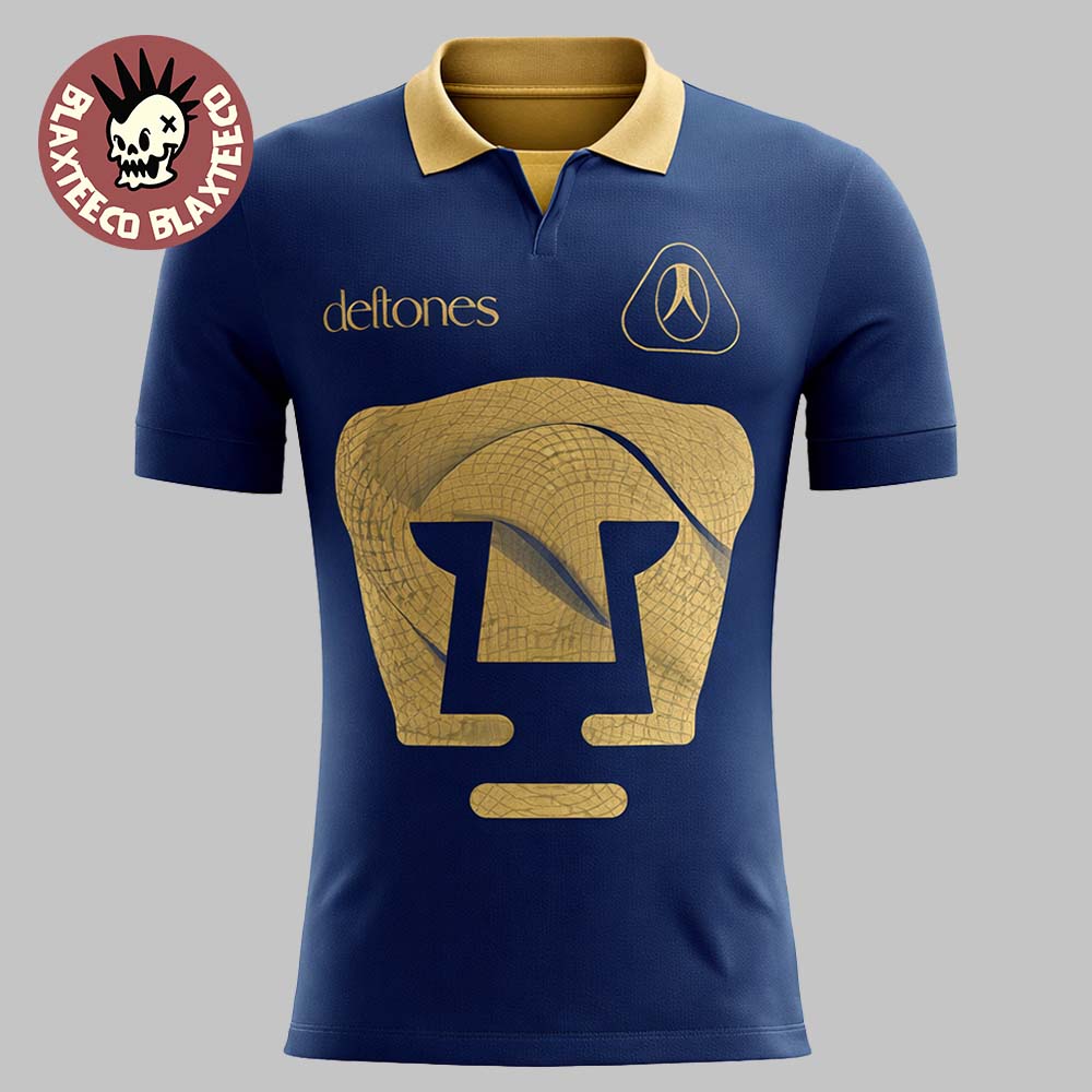 Deftones X Pumas Gold And Navy Jersey Polo Shirt Deftones X Pumas Gold And Navy Jersey Polo Shirt