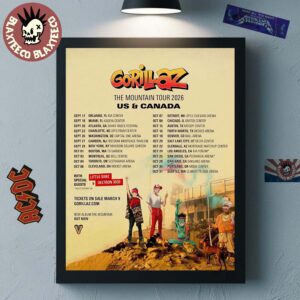 Gorillaz The Mountain Tour 2026 US And Canada Schedule Tour Dates Home Decor Poster Canvas