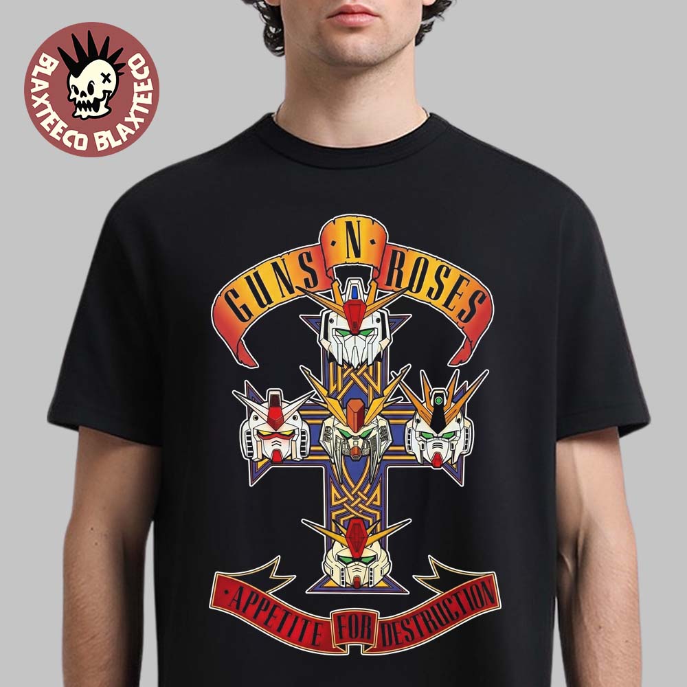 Guns N Roses Appetite For Destruction X Gundam Cross Logo T-Shirt Guns N Roses Appetite For Destruction X Gundam Cross Logo T-Shirt